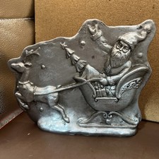 Primitive Faux Tin Style Santa Sleigh Reindeer Silver Resin Chocolate Mold picture