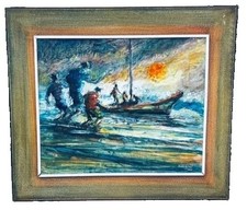 DLUCIA Jose Pedro de Alcantara 1974 Original Oil Painting Brazilian Fishermen picture