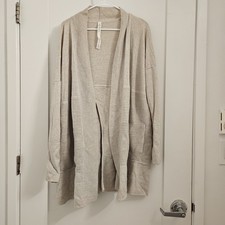 Lululemon 100% Merino Wool Ribbed Long Wrap Sweater Cardigan Light Gray Size 14 picture