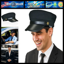 Vaulted Skulls & Co Black Chauffeur Cap | Limo Driver Hat Deluxe | Adult Chauffe picture