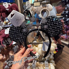 NWT Disney Parks Minnie Mouse Black Stars Sparkle Rhinestone Crown Ears Headband picture