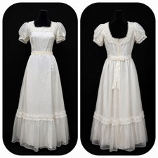 Vintage Nadine White Wedding Dress Eyelet Tiered Long Boho Prairie Bridal Gown picture