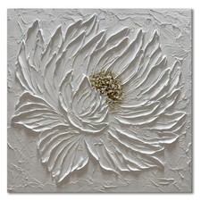 Slyart Handmade White 3D Floral Canvas Wall Art 24x24 Inches Abstract Flower ... picture