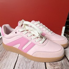 Lucky Step Women's Pink Low Top Lace-Up Athletic Sneakers Solid Logo Accent picture