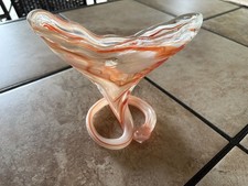 Mint Vintage Murano Style Hand Blown Coil Bottom Orange Art Glass Vase 6.5 in picture