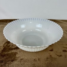 MacBeth-Evans Petalware Monax Opalescent White Blue Rim 9 Inch Scalloped Bowl picture