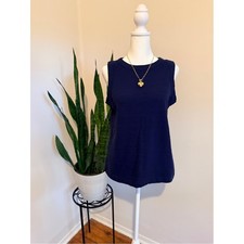 LOFT Navy Blue Crewneck Tank Top Sleeveless Cotton Knit Small picture