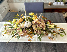 Thanksgiving Seasonal Floral Centerpiece w/ Pumpkins, Roses & Hydrangea picture