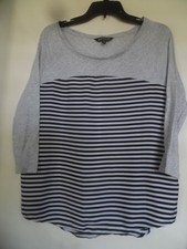 Express Women's Top Size M Black White Striped  3/4 Sleeve Hi Lo  picture