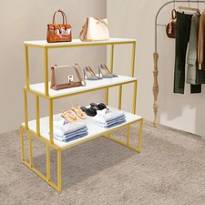 3 Tier Freestanding Display Stand Wood Iron White Gold for Shoes Bags picture