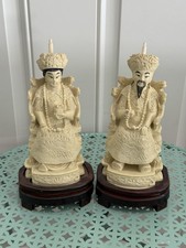 Antique 40’s Chinese Hand Carved  Emperor and Empress Seated Statues picture