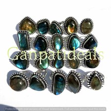 Bulk Sale  Wholesale 100 Pcs Lot Labradorite Rings 925 Sterling Silver Plated picture
