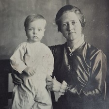 Antique RPPC Real Photo Postcard Edwardian Mother & Son CYKO c1915 WW1 Era  picture