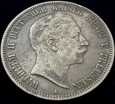 1908-A Prussia 5 Mark Wilhelm II German Empire Silver Crown KM#523 XF+ picture