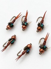Green Flash Euro Nymph Trout Copper John Size 18 Fly Fishing Lot of 6 picture