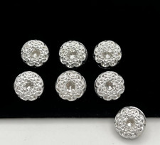(7) NOS Dimi Silver & Clear Glass Czech Glass Shank Round Buttons VTG picture