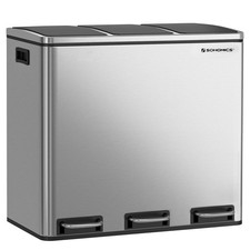 SONGMICS Trash Can, 3 x 4.8 Gallon Garbage Can, 14.4 Gallon Recycle Bin, Silver picture