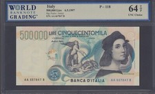 ITALY 500000 LIRA P-118 1997 *AA* Extra Rare UNC PRE EURO RAPHAEL Italian NOTE picture