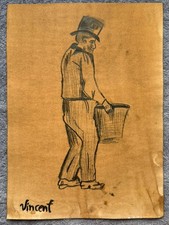 VINCENT VAN GOH  PAITING AND DRAWING ON OLD PAPER SIGNED  STAMPED-HANDMADE picture