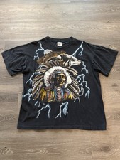 Vintage American Thunder Native Eagle lightning T-Shirt Men's Sz XL BLACK 90s picture