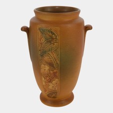 Weller Velva Brown 1928-33 Vintage Art Deco Pottery Floral Panel Ceramic Vase picture
