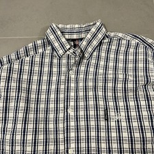 Vintage 90s Stussy Seersucker Pocket Logo Button Shirt XL USA Blue White Navy picture