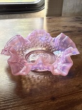 Vintage Fenton Pink/Cranberry Opalescent Hobnail Ruffled Candy Dish READ picture