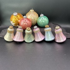 Vtg West Germany Glass Christmas Ornaments Lot 10 Pastel Krebs Bells Balls MCM picture