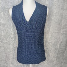 Deletta Anthropologie Blue Green Textured Cowl Neck Sleeveless Top Medium picture
