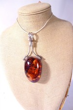 Huge Baltic Amber Chunk Necklace Set in Silver Estate Vintage Jewelry picture