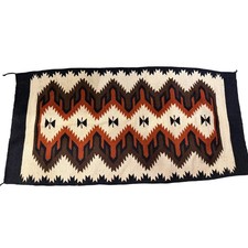 Vintage Southwestern Wool Flatweave Rug Eye Dazzler Geometric Rust Cream 64x32 picture