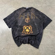 Y2K Vintage 2000s skater grunge HIM Heartacram all over print Band T shirt picture
