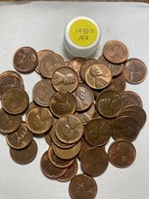 1955-D LINCOLN WHEAT CENT PENNY ROLL, 50 VERY NICE COINS AU or better condition picture