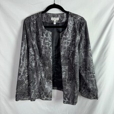 Dressbarn Women's Blazer Jacket Size 1X Gray/Black Print Long Sleeves picture