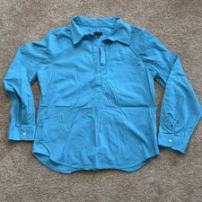 Talbots Petites Tunic Blouse Womens Medium Petite Blue Long Sleeve Pullover picture