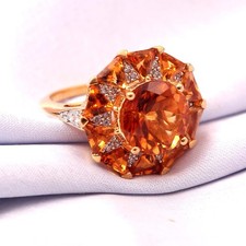 [Vintage Estate]  Art Deco Natural Citrine Rose Gold PL Silver Ring Size 6 picture