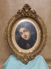 Antique 18th Century Portrait, Young Woman. Oval Antique Frame. For Restoration. picture