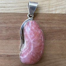 VTG Artisan Crafted Pendant 2.5 Inch Pink Gem Rhodochrosite 925 Sterling 31.6g picture