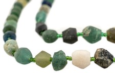 Graduated Roman Glass Chunk Beads 12mm Afghanistan Green Unusual 14 Inch Strand picture