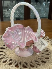 Fenton Rosalene Iridescent Basket 95th Anniversary Hand Painted Signed Tag picture