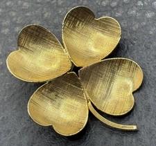 Vintage 12K Gold Filled Textured Four Leaf Clover Shamrock Luck Brooch Pin picture