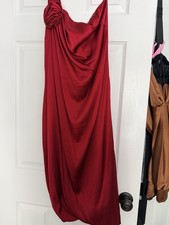 Maria Bianca Nero SILK Women’s cocktail Dress M Red One Shoulder Long Lined picture