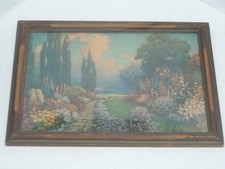 AMAZING ANTIQUE VINTAGE 1927 AMP INC R ATKINSON FOX ENGLISH GARDEN FRAMED PRINT picture