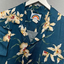 VTG Paradise Found Hawaii Orchid Floral Camp Shirt Mens S Blue Rayon Aloha picture