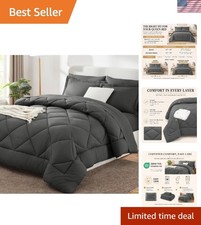 Elegant 7-Piece Queen Comforter Set in Dark Grey - All-Season Luxury picture