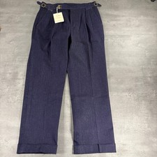 Marini Gurkha Pant Trousers Mens 31 Pleated Side Tab Indigo Denim Cuffed NEW picture