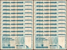 20 Zimbabwe 100 Billion Special Agro Cheque banknote 2008, P-64 USED COA picture