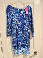Lilly Pulitzer Dress Hollee Dress Blue Floral, Size L picture