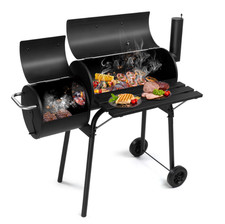 Outdoor Charcoal BBQ Grill with Offset Smoker, Iron, Patio & Backyard, Black picture