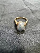 Vintage 14kt Yellow Gold Solitaire Ring w 9mm Round White Pearl Size 6 picture